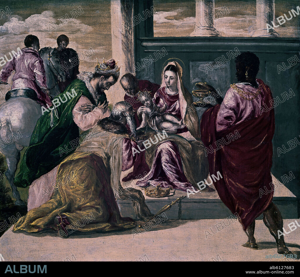 EL GRECO. ADORACION DE LOS REYES - EPIFANIA - 1569 - MANIERISMO ESPAÑOL - OLEO/TABLA - 45x52 cm.