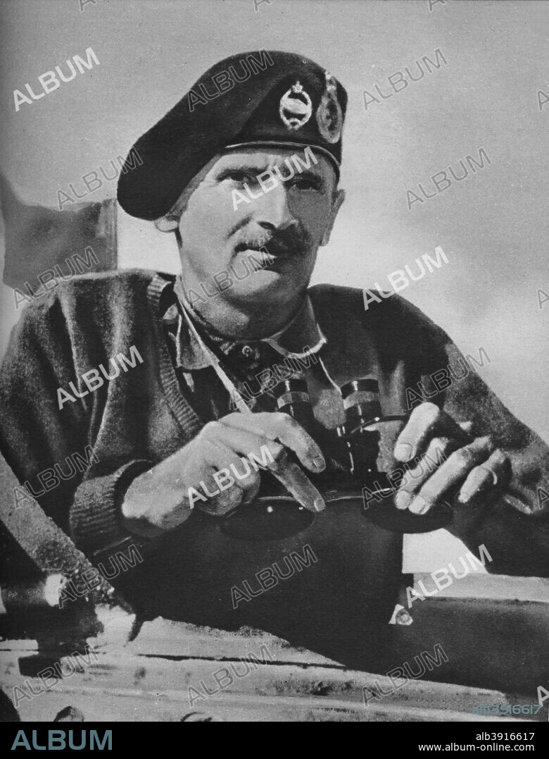 'The 8th Army commander Bernard Law Montgomery', 1942. Field Marshal Bernard Law Montgomery, 1st Viscount Montgomery of Alamein (1887-1976), nicknamed Monty and the Spartan General, British Army officer. From The War Illustrated Volume 6 edited by Sir John Hammerton. [The Amalgamated Press Ltd, London, 1942].