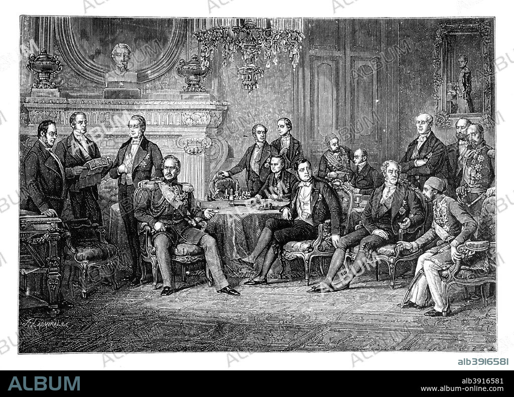The Conference of Paris, 1856, (1888). The Treaty of Paris ended the Crimean War. Illustration from The Life & Times of Queen Victoria, Vol II, by Robert Wilson, (1888).