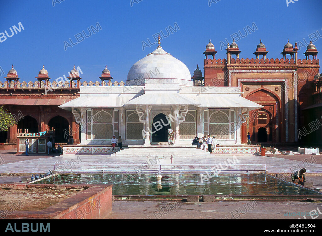 Salim Chishti (1478 1572) was a Sufi saint of the Chishti Order during the Mughal Empire (1526 - 1757) in South Asia. Chishti's tomb was originally built with red sandstone but later converted into a beautiful marble mausoleum. Salim Chishti's Mazar (tomb) is in the middle of the Emperor's Courtyard at Fatehpur Sikri. The mausoleum was constructed by Akbar as a mark of his respect for the Sufi saint, who foretold the birth of his son, who was named Prince Salim after him and later succeeded Akbar to the throne of the Mughal Empire, as Jahangir. Fatehpur Sikri (the City of Victory) was built during the second half of the 16th century by the Emperor Akbar (r. 1556-1605). It was the capital of the Mughal Empire for 10 years.