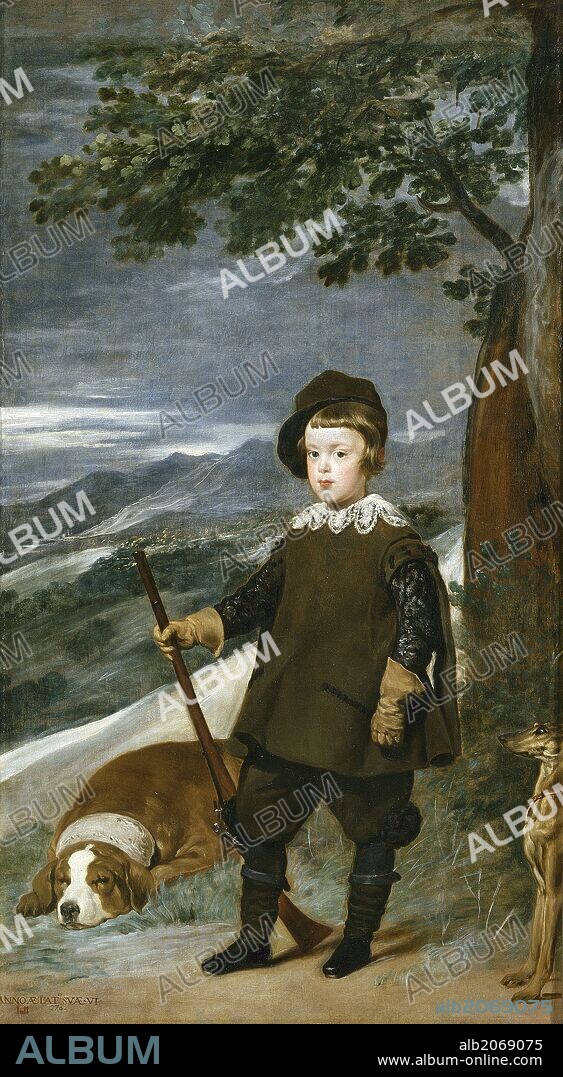 DIEGO VELÁZQUEZ. Diego Rodríguez de Silva y Velázquez / 'Prince Baltasar Carlos as a Hunter', 1635-1636, Spanish School, Oil on canvas, 191 cm x 103 cm, P01189.