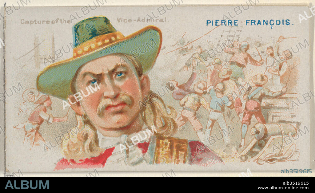 Pierre François, Capture of the Vice-Admiral, from the Pirates of the Spanish Main series (N19) for Allen & Ginter Cigarettes, ca. 1888, Commercial color lithograph, Sheet: 1 1/2 x 2 3/4 in. (3.8 x 7 cm), Trade cards from the 'Pirates of the Spanish Main' series (N19), issued ca. 1888 in a set of 50 cards to promote Allen & Ginter brand cigarettes.