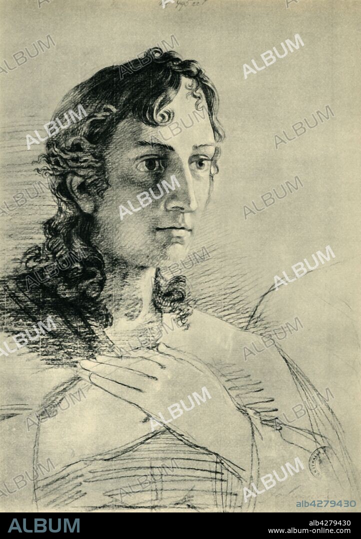 PHILIPP OTTO RUNGE. Head and hands of St John, 1806, (1943). Drawing in the Kunsthalle, Hamburg, Germany. From "Europäische Handzeichnungen", (Five Hundred Years of European Drawings), by Bernhard Degenhart. [Atlantis-Verlag Berlin, Zürich, 1943].
