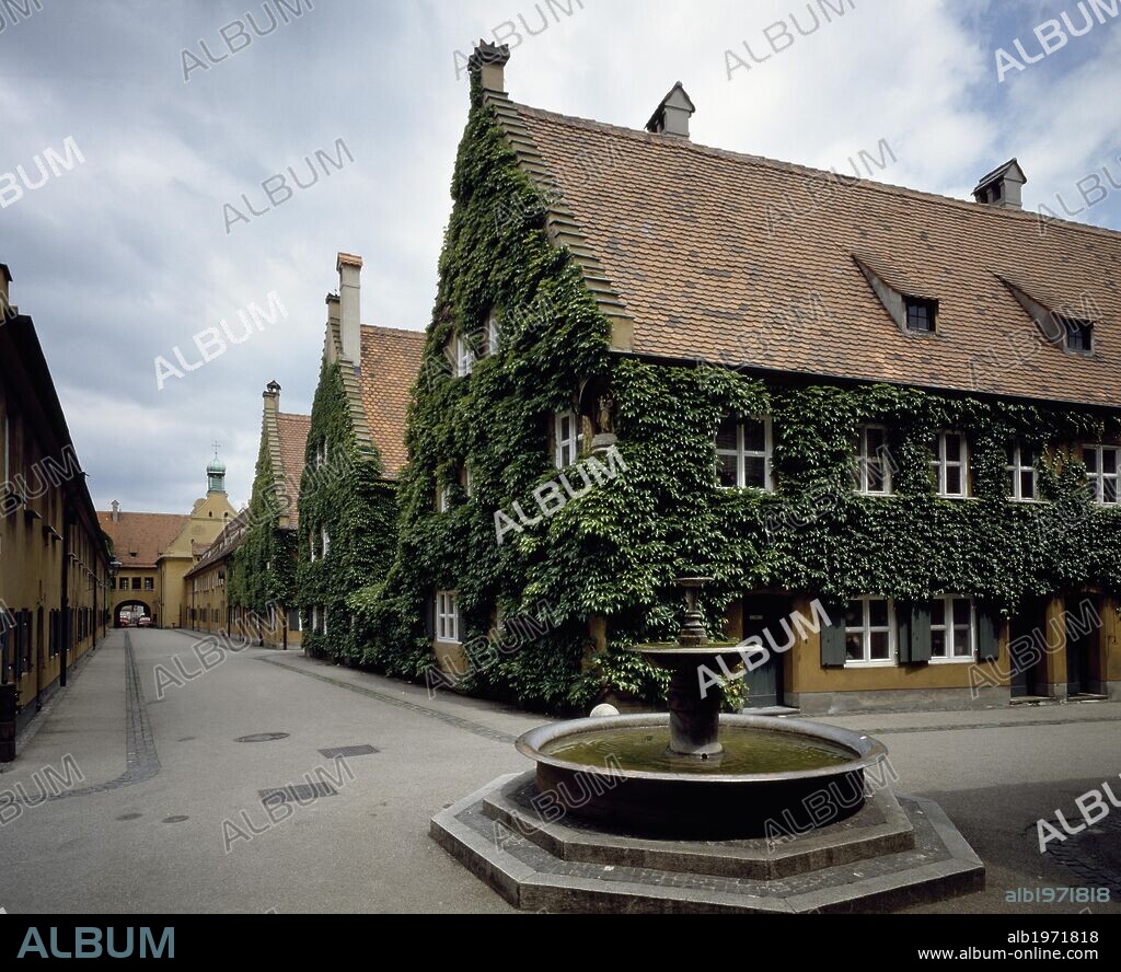 Fuggerei, built for the poorest residence of the city, Augusta or Augsburg, Germany, dating back to 1519.
