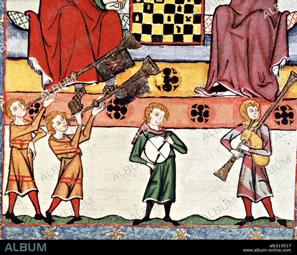 Manesse Codex (1305-40). German manuscript-Detail of troubadours playing music.