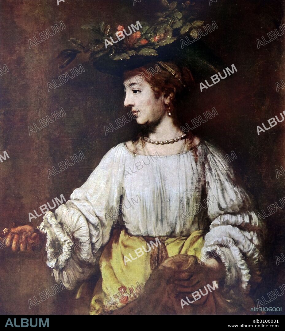 Rembrandt Harmenszoon van Rijn's painting titled 'Flora'. Rembrandt (1606-1669) Dutch painter and etcher of the Dutch Golden Age and Baroque period. Dated 1634.