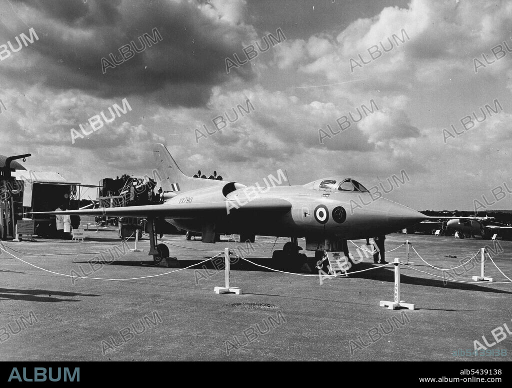 The Avro Jet Research Plane At The Farnborough Display -- The Avro 707 Delta wing research aircraft powered by Derwent (Rolls Royce) engines, seen at the Society of British Aircraft Constructors show, Farnborough. September 7, 1950. (Photo by Fox Photos).;The Avro Jet Research Plane At The Farnborough Display -- The Avro 707 Delta wing research aircraft powered by Derwent (Rolls Royce) engines, seen at the Society of British Aircraft Constructors show, Farnborough.