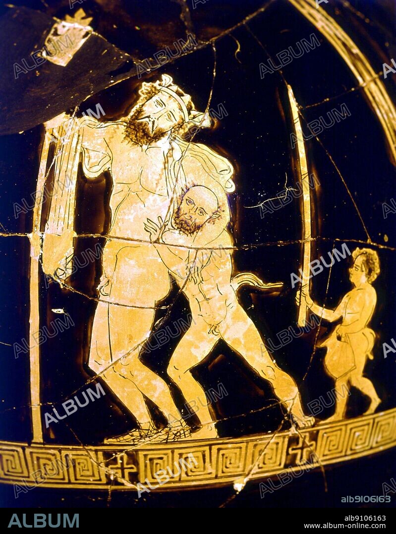 Dionysian vase late 5th century BC. Dionysus simply drunk. Men of Athens by Rex Warner, page 185.