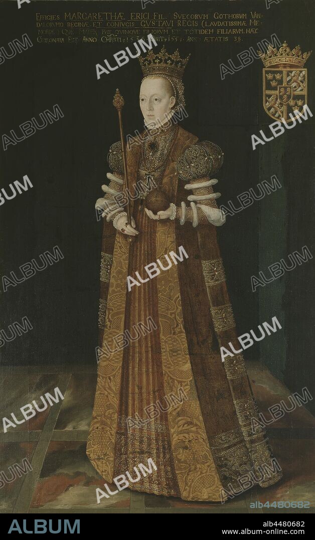 Attributed to Johan Baptista van Uther, Queen Margareta Leijonhufvud, Margareta Leijon Head, 1513-1541, Queen of Sweden, painting, 16th century, oil on canvas, Height, 195 cm (76.7 inches), Width, 121 cm (47.6 inches).