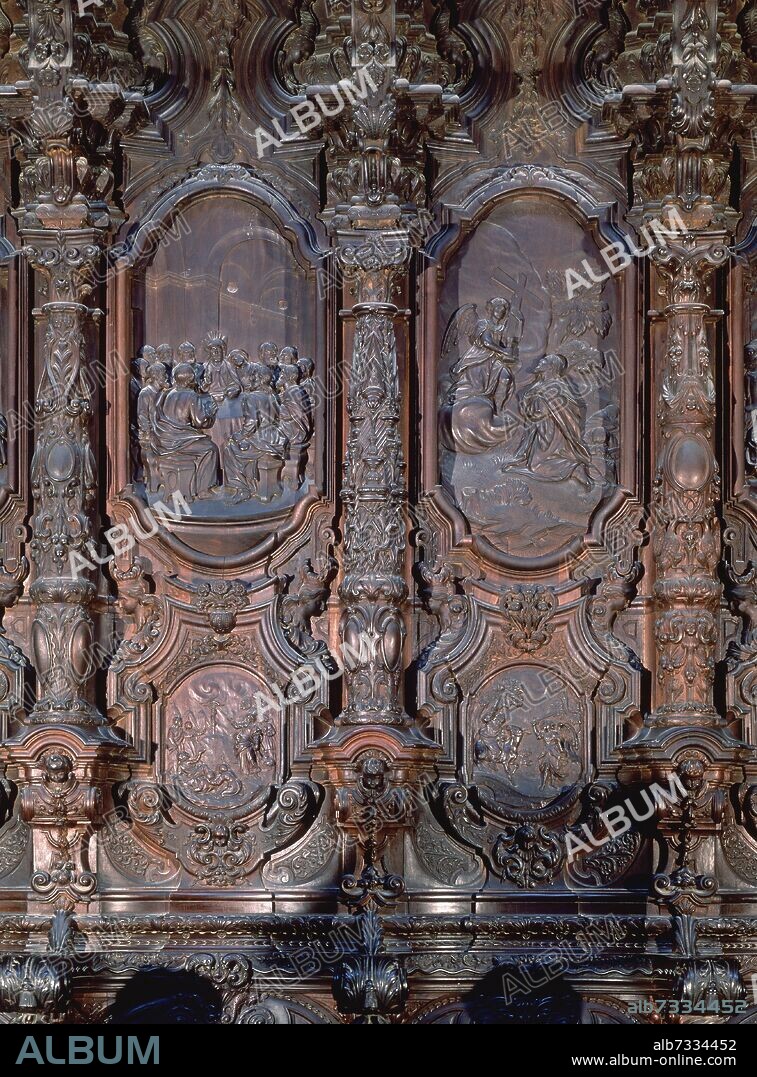 PEDRO DUQUE CORNEJO (1678-1757). SILLERIA DEL CORO DE LA CATEDRAL DE CORDOBA - DETALLE DE LA SANTA CENA Y DE LA ORACION EN EL HUERTO - SIGLO XVIII.
