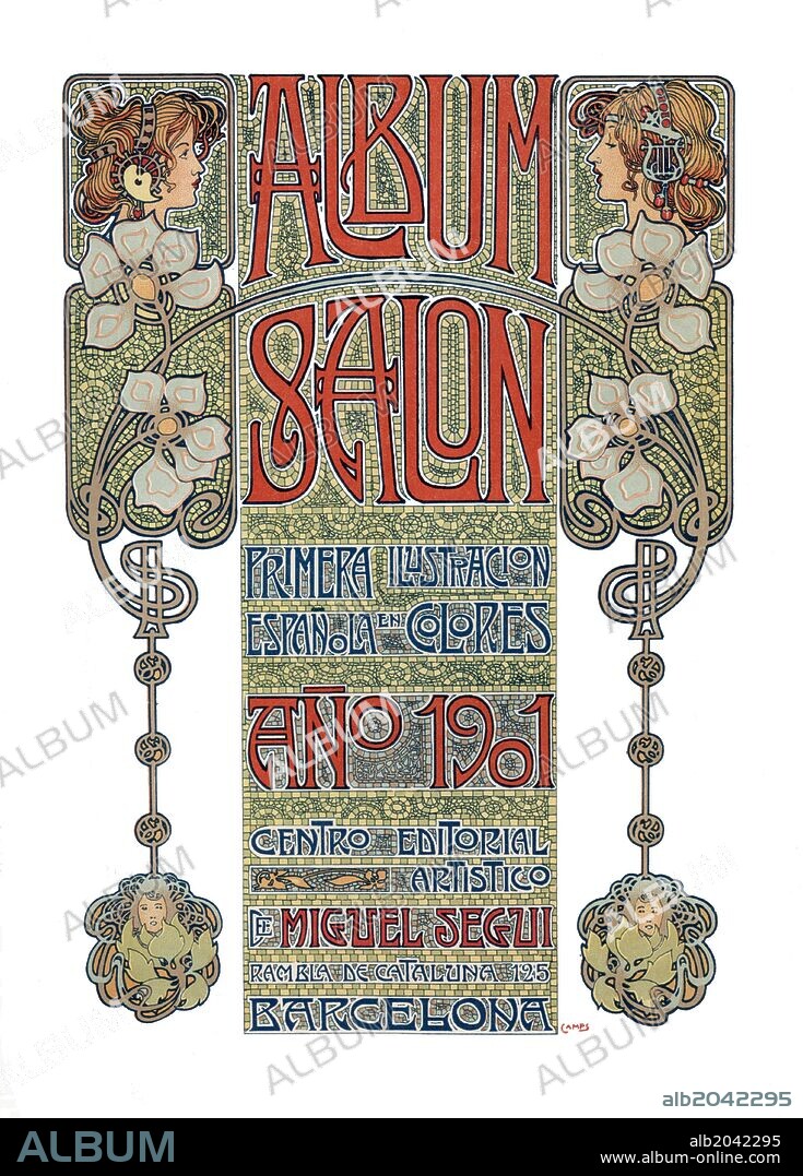 Revista modernista Album Salón, primera ilustración española en colores. Dibujo de Gaspar Camps Junyent (1874-1942). Año 1901.