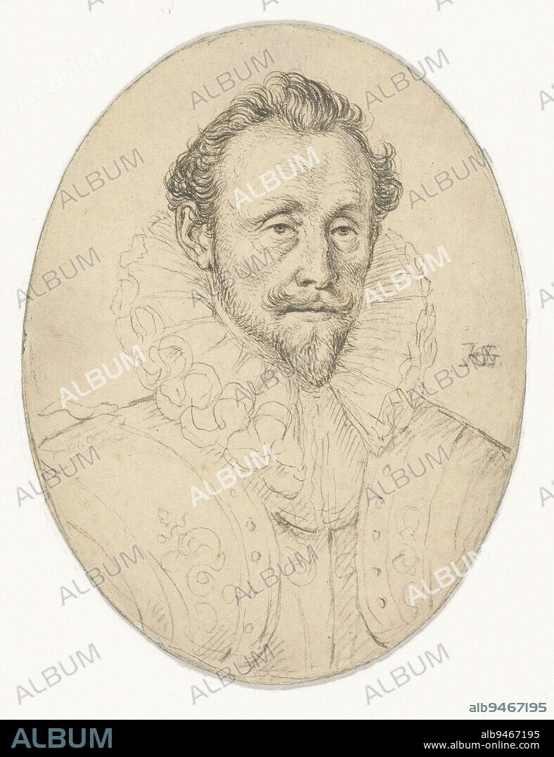 Portrait of Wolfgang William of Bavaria, Hendrick Goltzius, 1600 - 1616, Wolfgang William of Bavaria, Palatine Count, Duke of Neuburg and Jülich-Berg., draughtsman: Hendrick Goltzius, 1600 - 1616, prepared paper, h 71 mm × w 54 mm.