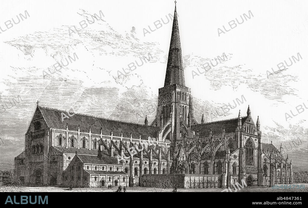 Old St. Paul's Cathedral seen from the south-west, showing the church of St. Gregory and the Chapter House, London, England, seen here before the fire of 1561.  From London Pictures, published 1890.
