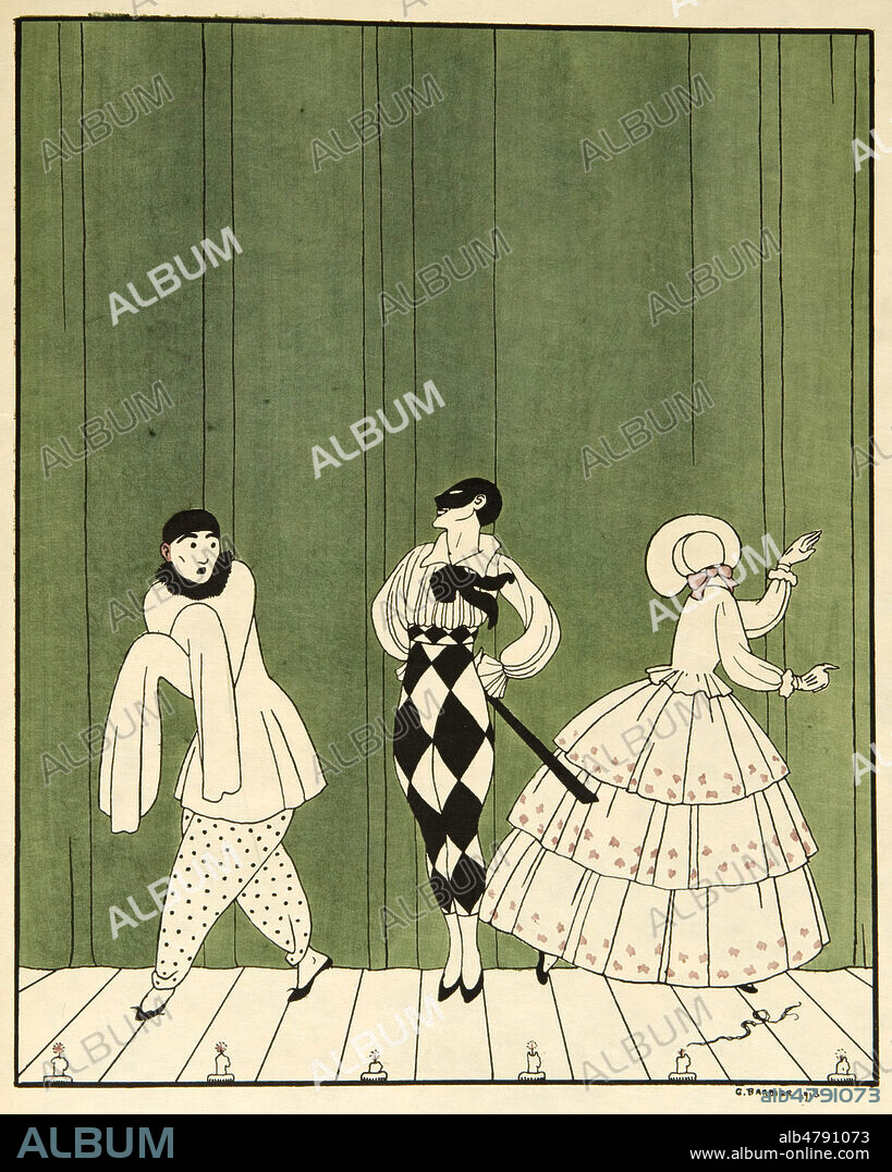 BALLET : CARNAVAL, role d'Arlequin par Nijinski, repris en 1910 par les Ballets Russe de Diaghilev, musique SCHUMANN , choregraphie FOKINE, cost et dec BAKST. Illustration de Georges BARBIER (1882-1932) tiree d'un recueil sur les danses de Vaslav NIJINSKY (1889-1950) publie en 1913. Credit : Collection IM/KHARBINE-TAPABOR.