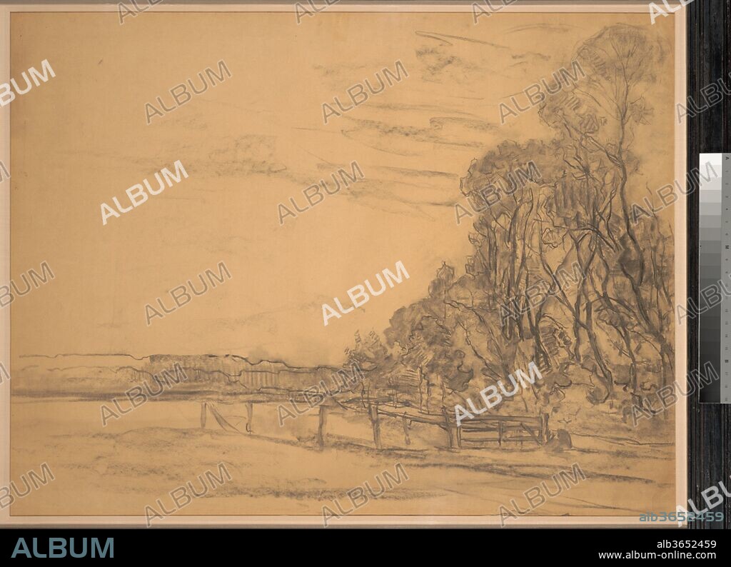 Field Bordered by Trees. Artist: Piet Mondrian (Dutch, Amersfoort 1872-1944 New York). Dimensions: 28 1/2 x 37 1/2 in. (72.4 x 95.3 cm). Date: ca. 1907-8.