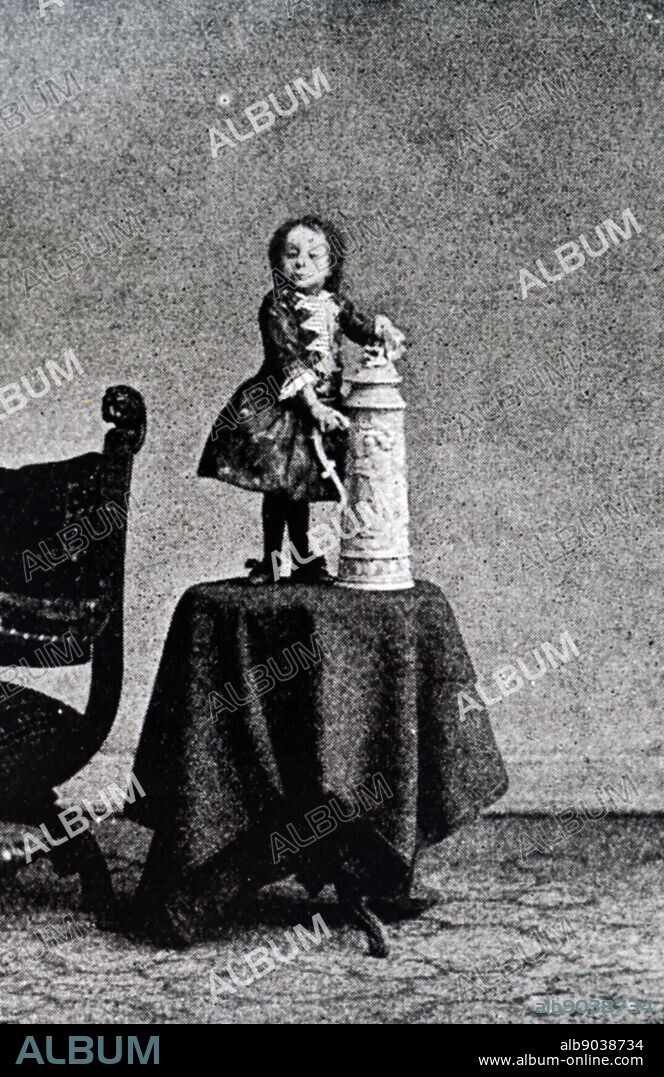 Photographic portrait of Pauline Musters (1876-1895) a circus performer who was 23 inches tall. Musters is recognised by the Guinness Book of Records as the shortest woman ever recorded. Dated 19th century.