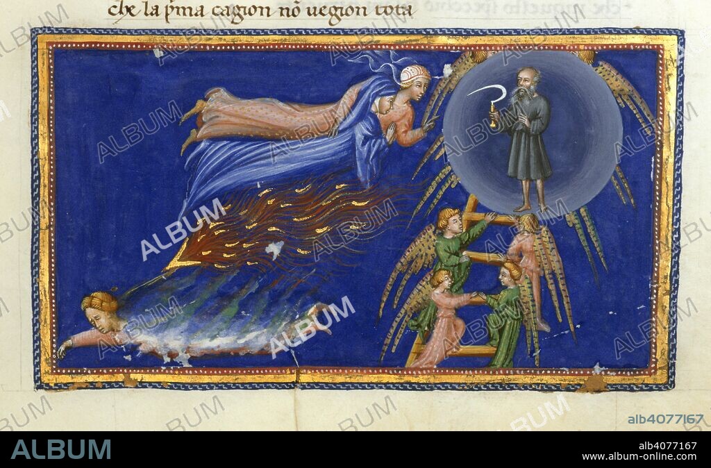 DANTE ALIGHIERI. Dante and Beatrice ascending to the Heaven of Saturn. Divina Commedia. Italy, N. (Tuscany, Siena?); between 1444 and c. 1450. Source: Yates Thompson 36, f.165. Language: Italian.