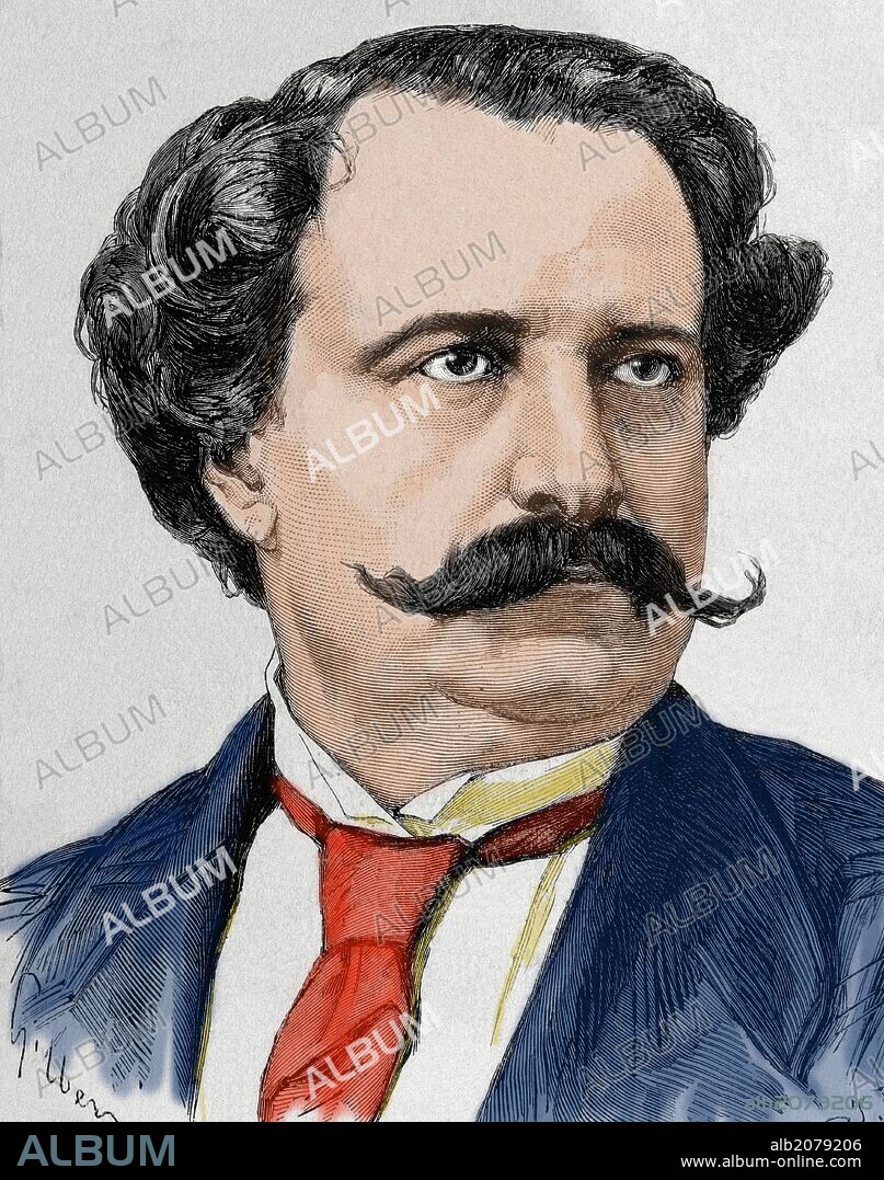 Carlos Hugo (1826-1871). Ell segundo hijo de Víctor Hugo (el primero murió en la infancia) en febrero de 1848 se convirtió en secretario de Lamartine. Grabado po J. Robert. "L'Illustration. Journal Universel", año 1871. Coloreado.