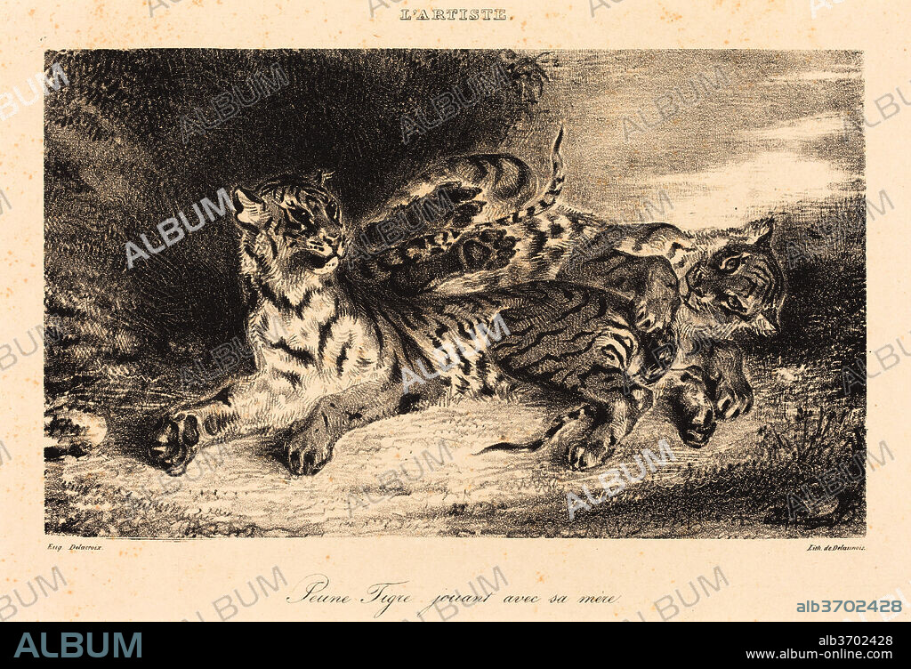 EUGENE DELACROIX. Young Tiger Playing with its Mother (Jeune tigre jouant avec sa mère). Dated: 1831. Medium: lithograph.