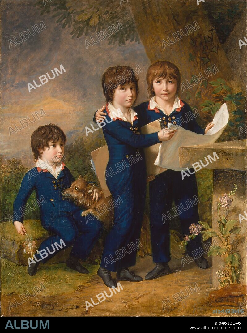 JOHANN HEINRICH WILHELM TISCHBEIN. The Children of Martin Anton Heckscher: Johann Gustav Wilhelm Moritz (1797-1865), Carl Martin Adolph (1796-1850), and Leopold (born 1792), 1805.
