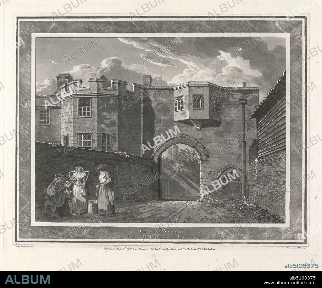 Gateway of the Old Palace at Richmond, George Isham Parkyns, 1749/50c.1820, British, after Joseph Charles Barrow, active 17891802, British, 1791, Aquatint.