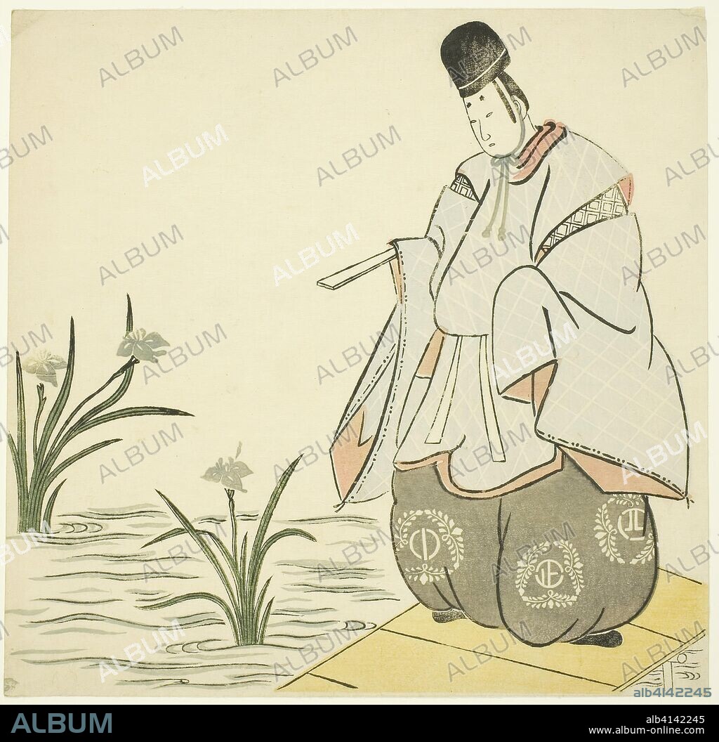 Narihira at Yatsuhashi Bridge. Artist Unknown; Japanese. Date: 1760-1770. Dimensions: 21.5 x 22 cm (8 7/16 x 8 5/8 in.). Color woodblock print. Origin: Japan.