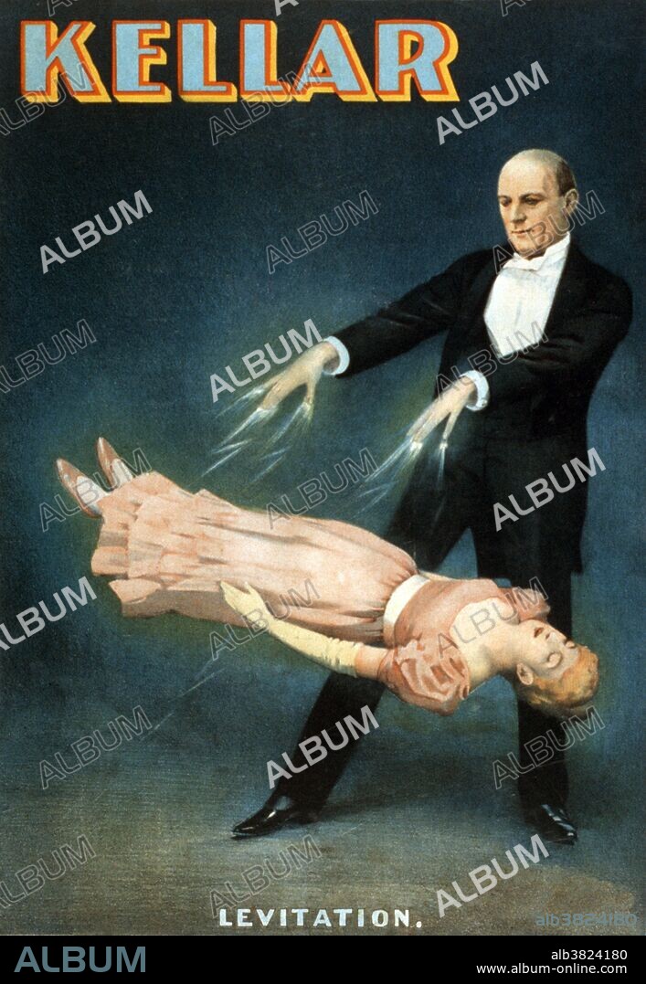 Kellar lithograph poster created by the Strobridge Lithographing Company, 1894. Harry Kellar (July 11, 1849 - March 10, 1922) was an American magician who presented large stage shows during the late 19th and early 20th centuries. He was often referred to as the "Dean of American Magicians" and performed extensively on five continents. One of his most memorable stage illusions was the levitation of a girl advertised as the "Levitation of Princess Karnack". He married Eva Lydia Medley, a coronet player, in 1887. She played a part in many of his upcoming illusions, but she also provided music for the shows. He retired in 1908, and allowed Howard Thurston to be his successor. Kellar was often visited by other magicians, notably including Harry Houdini. He died in 1922 at the age of 72 from a pulmonary hemorrhage brought on by influenza.
