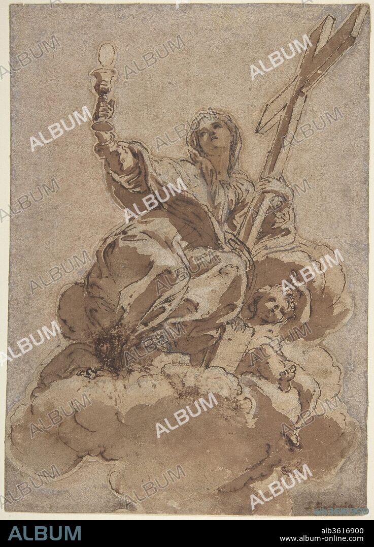 Allegorical Figure of Faith. Artist: Giovanni Battista Gaulli (Il Baciccio) (Italian, Genoa 1639-1709 Rome). Dimensions: 9-1/8 x 6-7/16 in.  (23.1 x 16.3 cm). Date: 1672.
Baciccio designed the frescoes in the vault of Santa Marta al Collegio Romano in Rome about 1672. The decoration was conceived as a series of three tondi, each framed by pendentives with personifications of Virtues. This study is for one of the allegorical figures, Faith. The drawing was identified by Maria Vittoria Brugnoli (1966: see here 'References') as Gaulli's study for the allegorical figure of Faith that appears in a triangular section of the vaulting in the church of Santa Marta al Collegio Romano in Rome. Gaulli was responsible for the overall design of the frescoes in the vault, but only executed the central tondo with Saint Martha in Glory and the Virtues in the four surrounding pendentives (ca. 1672). The two other tondos and the remaining eight pendentives, including that with Faith, are said to have been painted by Paolo Albertoni and Girolamo Troppa (see Enggass 1964, pp. 146-147). Visual evidence that Gaulli was responsible for the design of the whole ceiling was supplied by Maria Vittoria Brugnoli, who published a sheet formerly in a private collection in Vienna with sketches by Gaulli for all three of the circular compositions. Other drawings by Gaulli for the Santa Marta decorations are in the Kupferstichkabinett in Berlin (Dreyer 1969, no. 78, p1. 41; no. 79). A similar figure of Faith occurs in Gaulli's fresco in the vault of the church of Santa Marta al Collegio Romano in Rome.