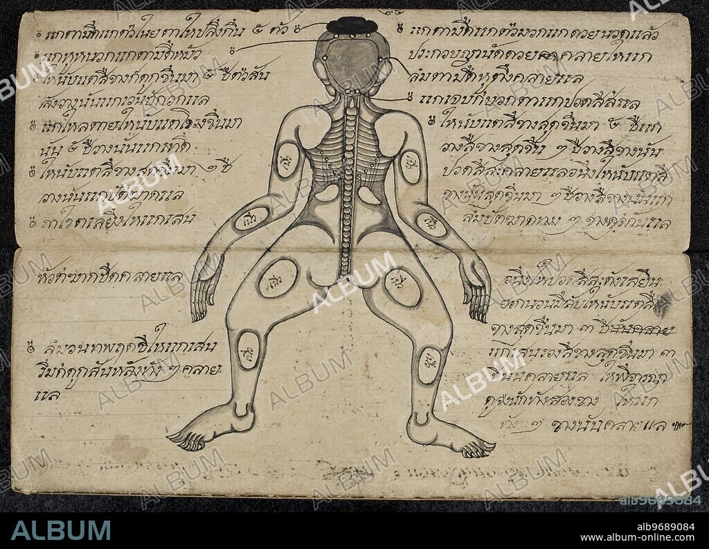 Thai medical diagram showing the pressure points on a Human body.