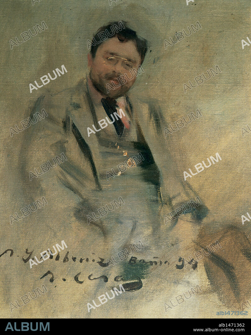 ALBENIZ, Isaac (Camprodón,1860-Cambo-les-Bains, 1909). Compositor y pianista español. Oleo pintado y dedicado al músico por el pintor catalán Ramón CASAS (1866-1932) en Barcelona en el año 1894. Colección Albéniz.