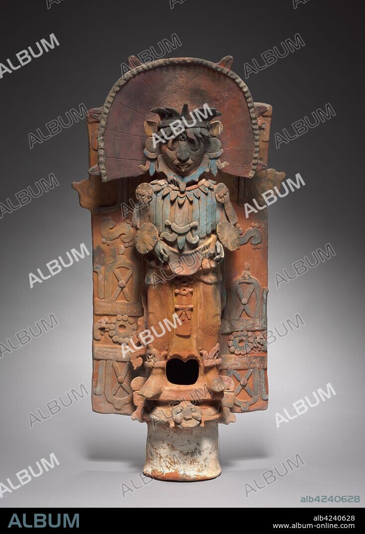 Incensario (Incense Burner) Support, 600-900. Mesoamerica, Maya, Palenque region, Classic Period (250-900) or modern. Earthenware with pigments; overall: 92.1 x 48.3 x 24.8 cm (36 1/4 x 19 x 9 3/4 in.).