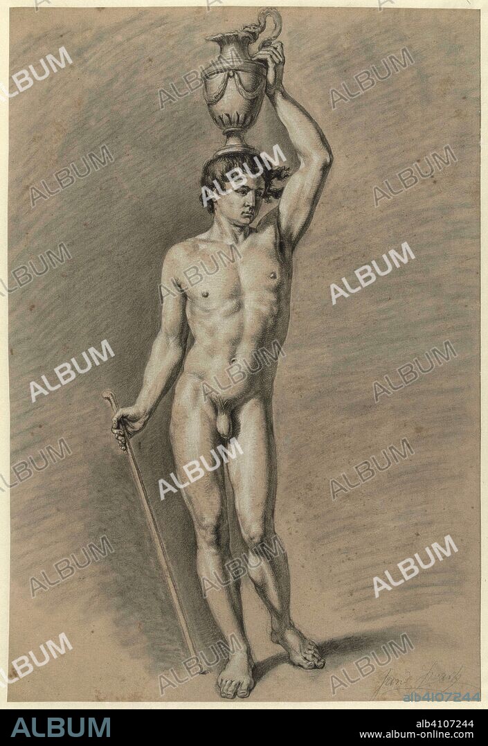 Standing male naked with a vase on the head. Draughtsman: Jan Swart (mentioned on object). Dating: 1779 - 1794. Measurements: h 558 mm × w 383 mm.