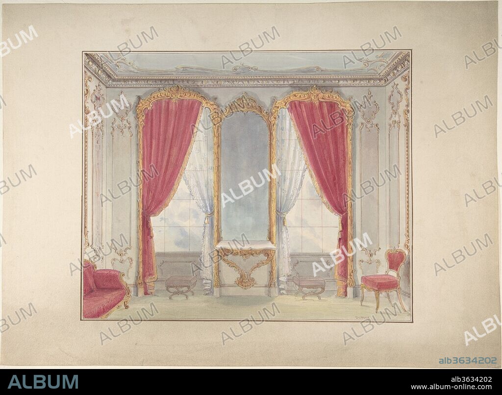 Interior of a Small Salon. Artist: Simon-Claude Constant-Dufeux (French, 1801-1871). Dimensions: 11 7/16 x 15 5/8 in.  (29.0 x 39.7 cm). Date: mid-19th century.