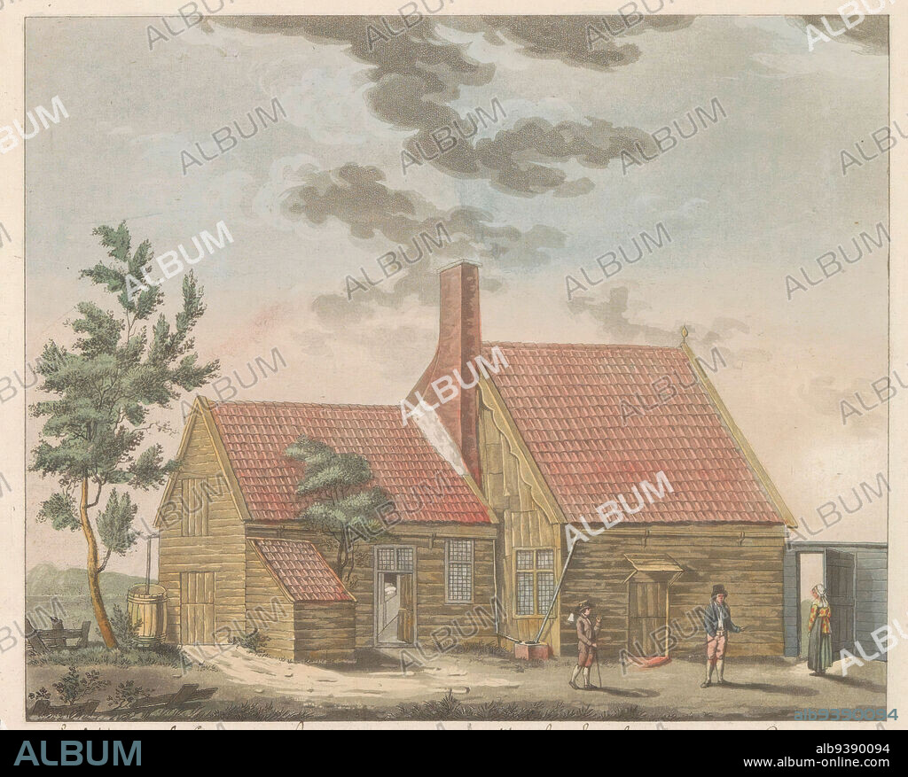 Czar Peter house at Zaandam, 1697, La maisonnette habitée par le Czar peirre le grand à Zaandam (... ) - The house inhabited by Czar Peter the Great in Zaandam in the year 1697, presented in a moment when the Czar goes to the shipyard accompanied by his servant (title on object), Czar Peter goes with his servant from the Czar Peter House in Zaandam to the shipyard, August 1697. Part of a pictorial work from c. 1824-1825 with 74 (unnumbered) plates of the most important topographical views and various customs in the United Kingdom of the Netherlands., print maker: Willem van Senus (possibly), publisher: Evert Maaskamp (mentioned on object), print maker: Netherlands, publisher: Amsterdam, 1824 - 1825, paper, etching, height 189 mm × width 225 mm.