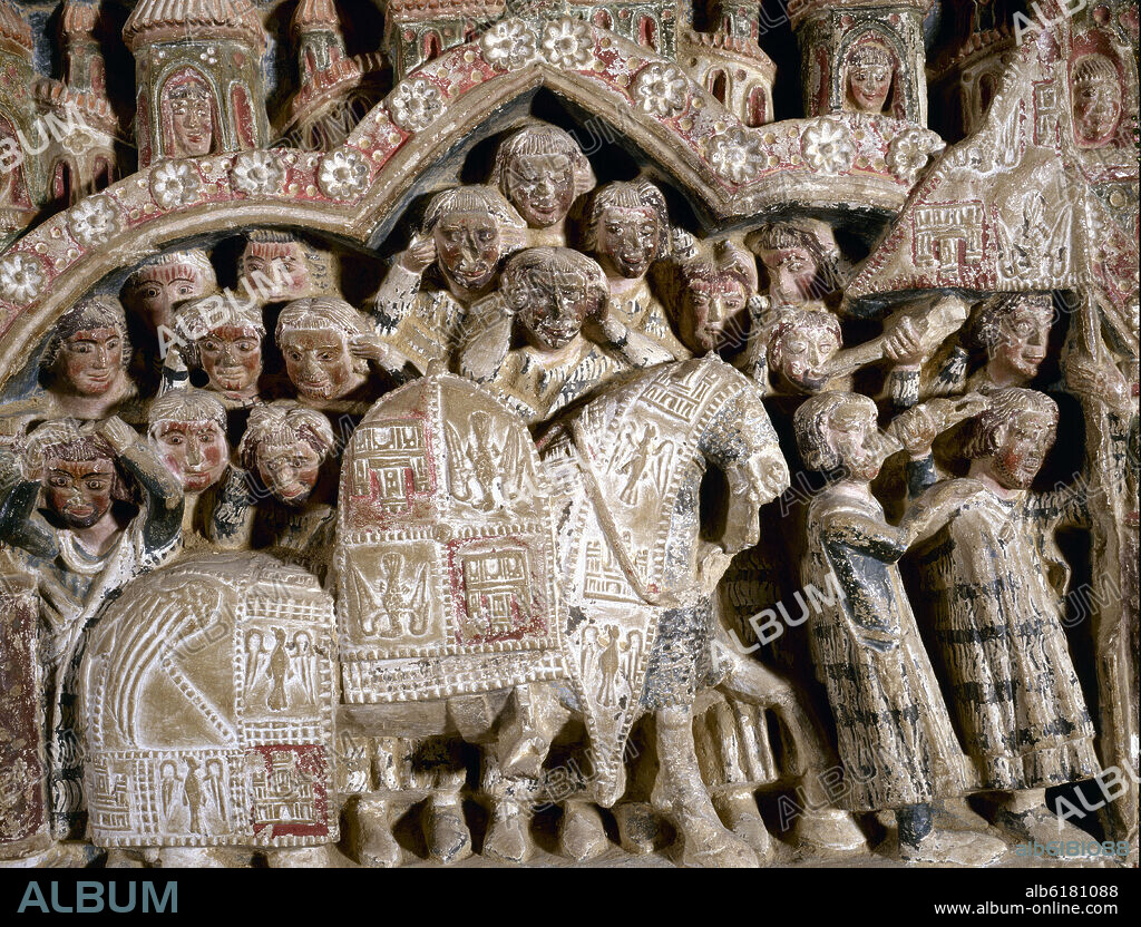 SEPULCRO DEL INFANTE D FELIPE HIJO DE FERNANDO III EL SANTO- DET DEL DUELO- ESCUDOS AL REVES- S XIII.