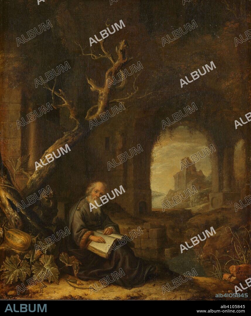 JAN ADRIAENSZ. VAN STAVEREN. A Hermit in a Ruin. Dating: 1650 - 1668. Measurements: h 36.5 cm × w 30.5 cm.