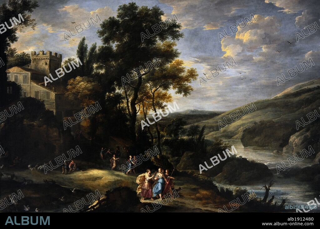 Jan Tilens (1589-1630). Flemish painter. A mountain valley with Diana and her nymphs. Gemaldegalerie. Berlin. Germany.