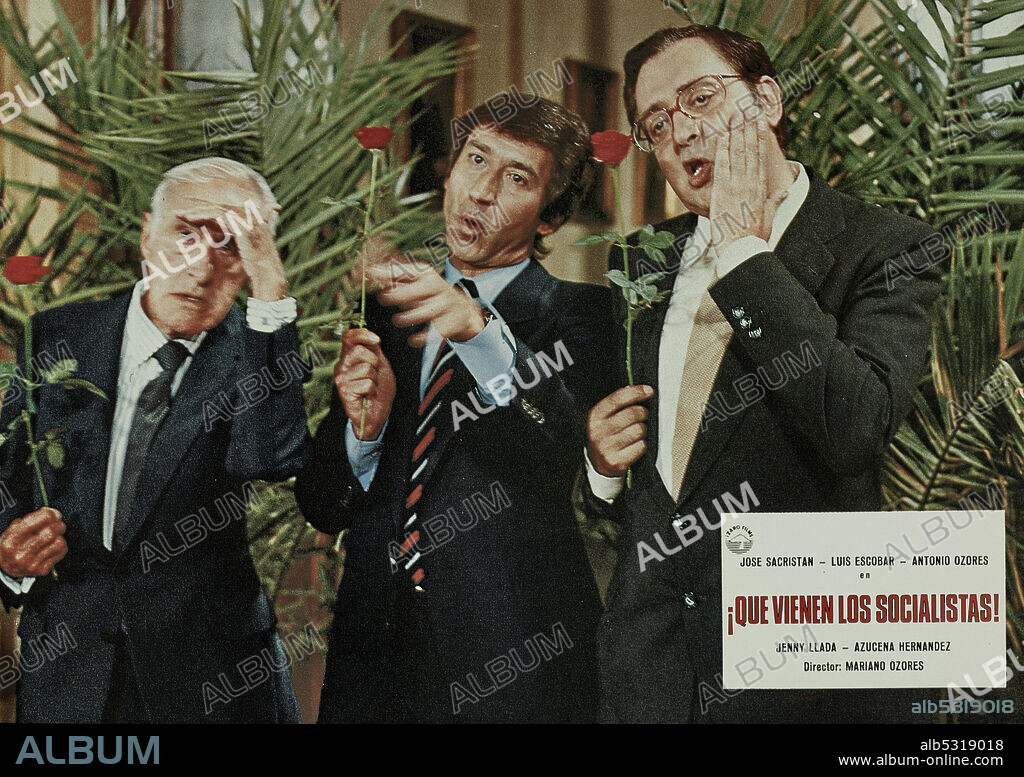 ANTONIO OZORES, JOSE SACRISTAN and LUIS ESCOBAR in ¡QUE VIENEN LOS SOCIALISTAS!, 1982, directed by MARIANO OZORES. Copyright IZARO FILMS.