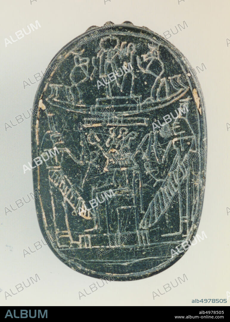 heart carabee, sunbathing, Osiris, Isis, Nephtys, sun, seal, scarab, stone (gray), 7,5 cm, New Kingdom (or: Saitian Period), Egypt.