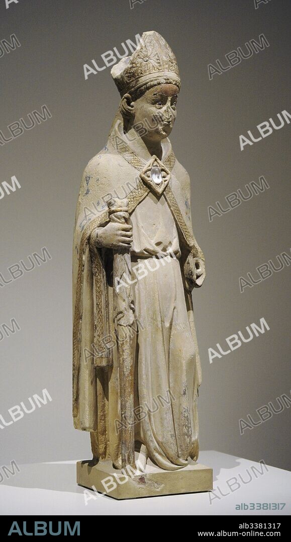 Jordi de Déu (activo hacia 1363-1418). Escultor español. Escultura de San Eloy, hacia 1380. Procedente de la Capilla de San Eloy, Convento de El Carmen, Barcelona. Museo Nacional de Arte de Cataluña. Barcelona. Cataluña. España. Jordi de Deu (active ca.1363-1418). Spanish sculptor. Sculpture of Saint Eligius, ca.1380. From the Chapel of Sant Eloi (Saint Eligius). Convent of El Carme, Barcelona. National Art Museum of Catalonia. Barcelona. Catalonia. Spain.