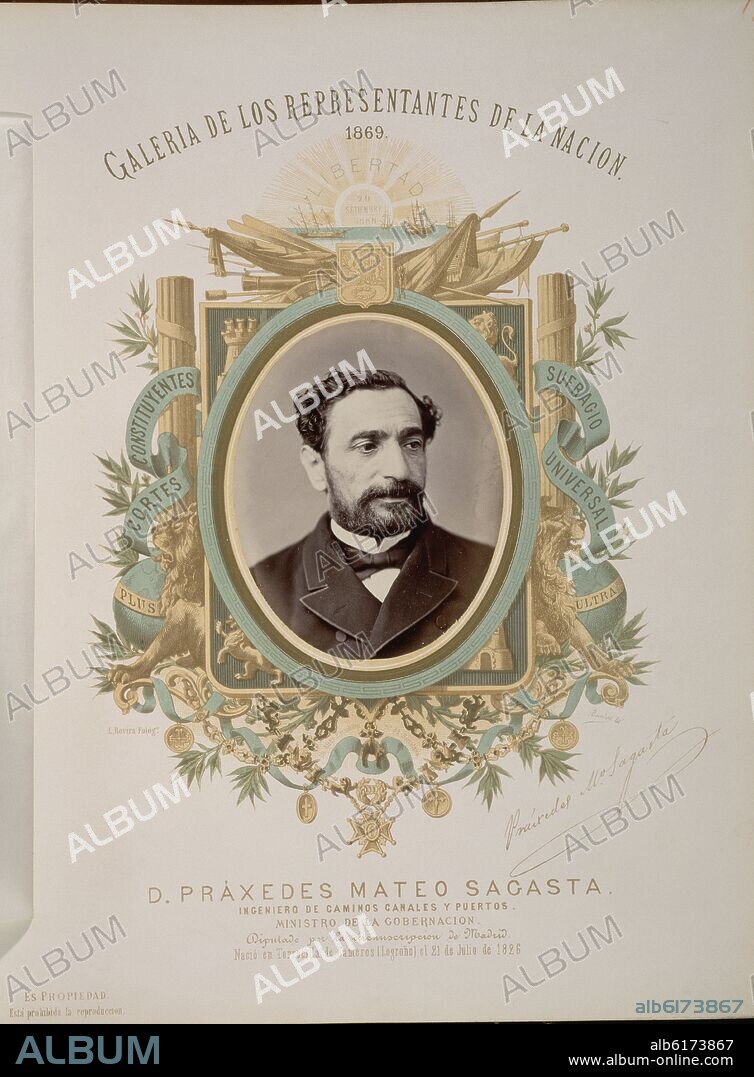 GALERIA DE REPRESENTANTES DE LA NACION 1869 -D.PRAXEDES MATEO SAGASTA - DIPUTADO POR MADRID.