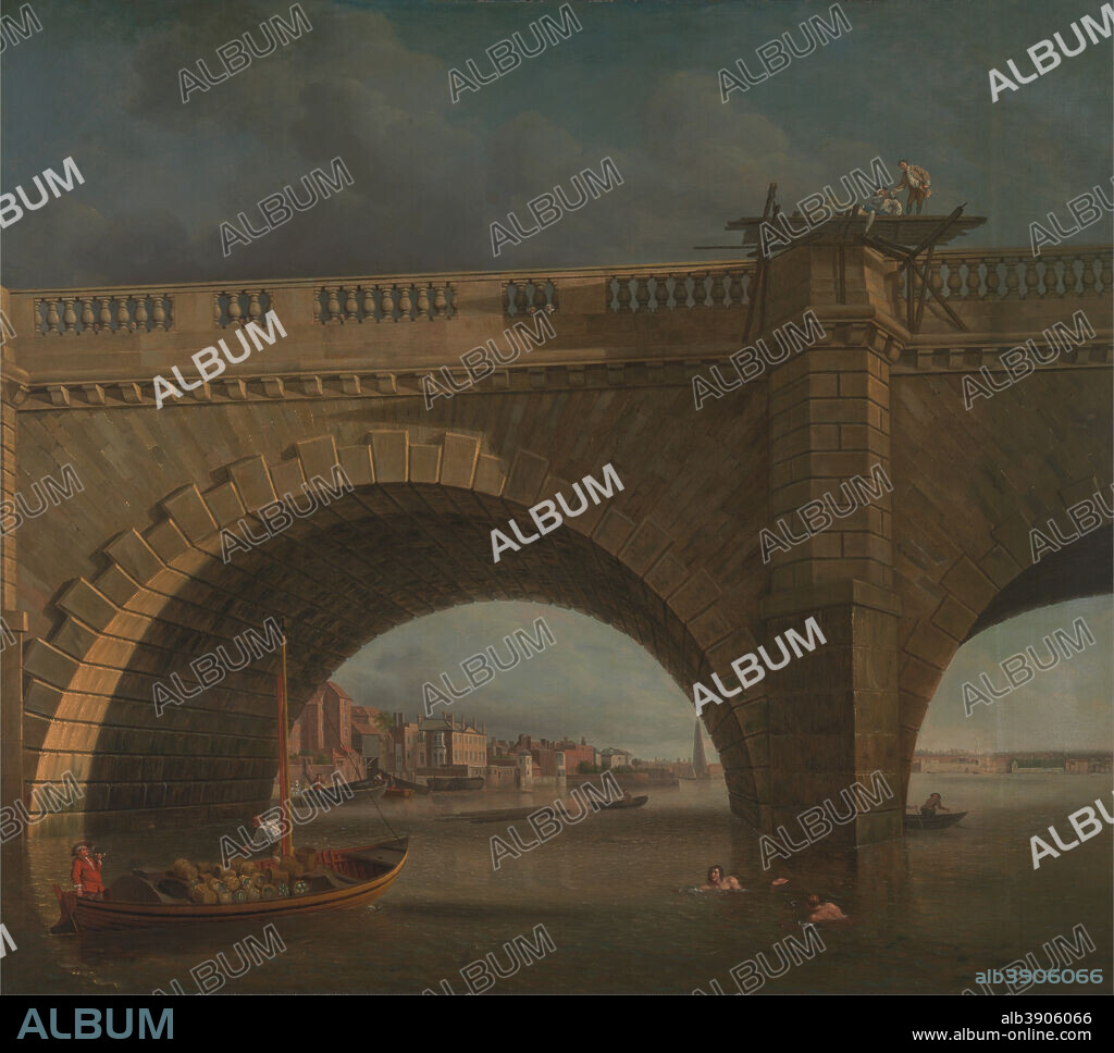 SAMUEL SCOTT. Arches of Westminster Bridge. Date/Period: Ca. 1750. Painting. Oil on canvas. Height: 1,048 mm (41.25 in); Width: 1,181 mm (46.49 in).
