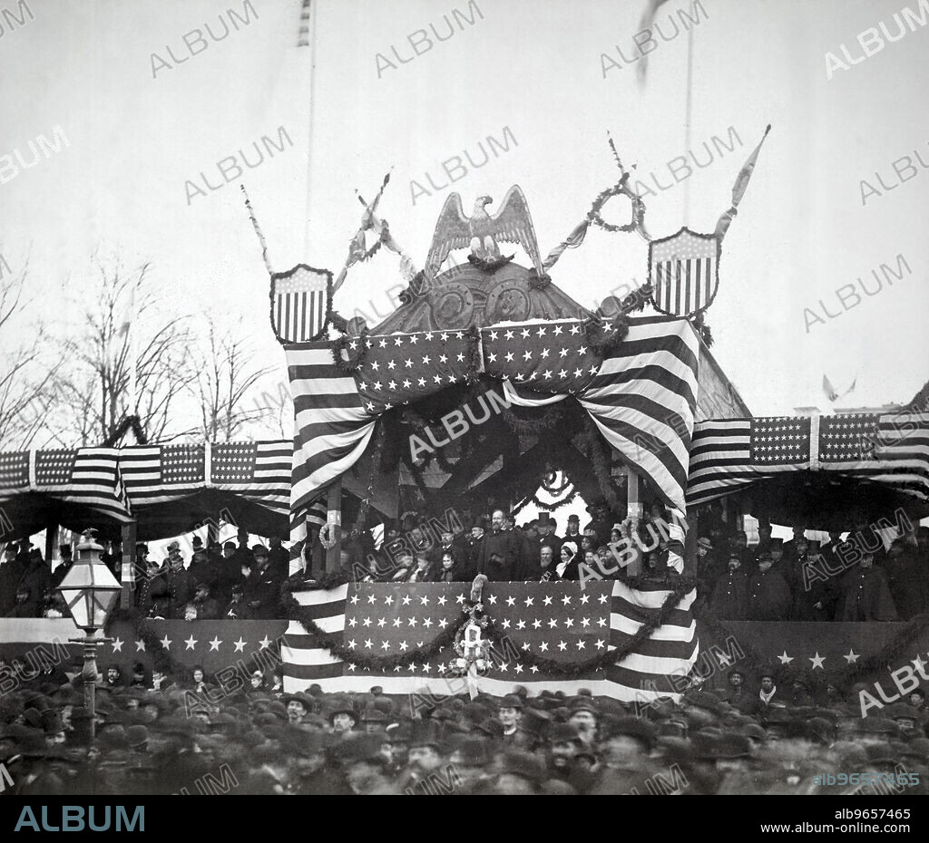 President James A. Garfield in Reviewing Stand, Viewing Inauguration Ceremonies, Washington DC, USA, March 4, 1881.
