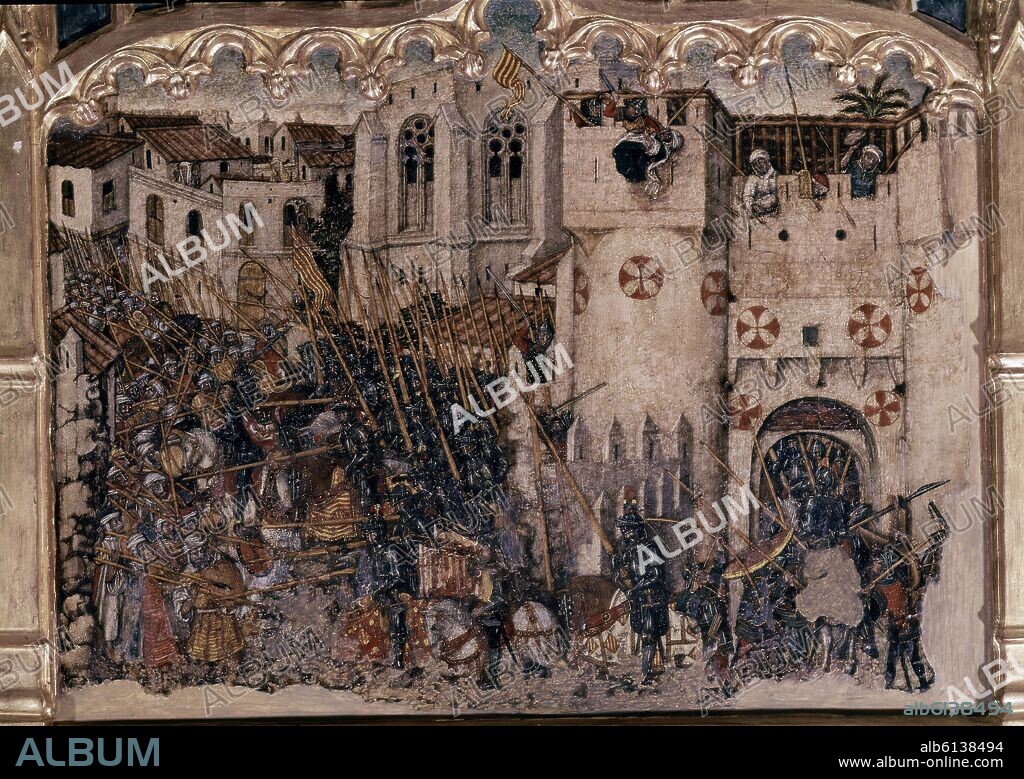 PEDRO NISART (SIGLO XV) PERE NISART. RETABLO DE SAN JORGE- ASALTO A PUERTA DE BAB AL KOFOL.
