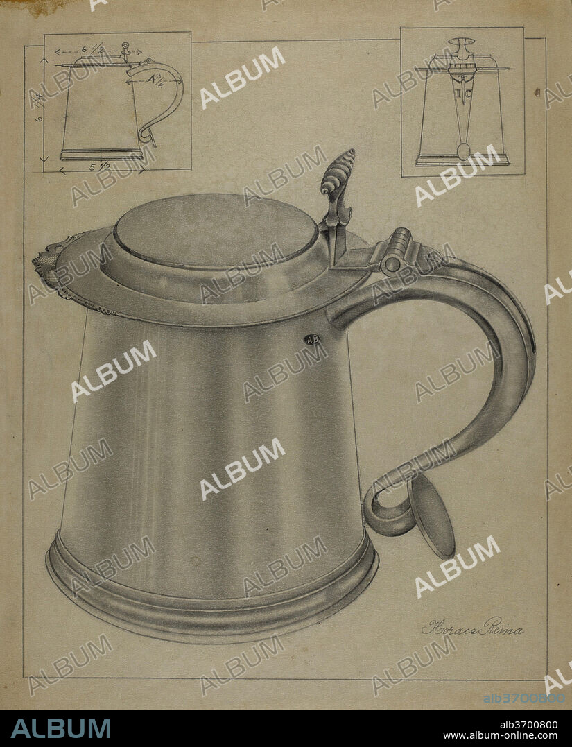 HORACE REINA. Silver Tankard. Dated: 1935/1942. Dimensions: overall: 28.9 x 23 cm (11 3/8 x 9 1/16 in.)  Original IAD Object: 6 1/2" high; 6 1/4" wide. Medium: graphite on paper.
