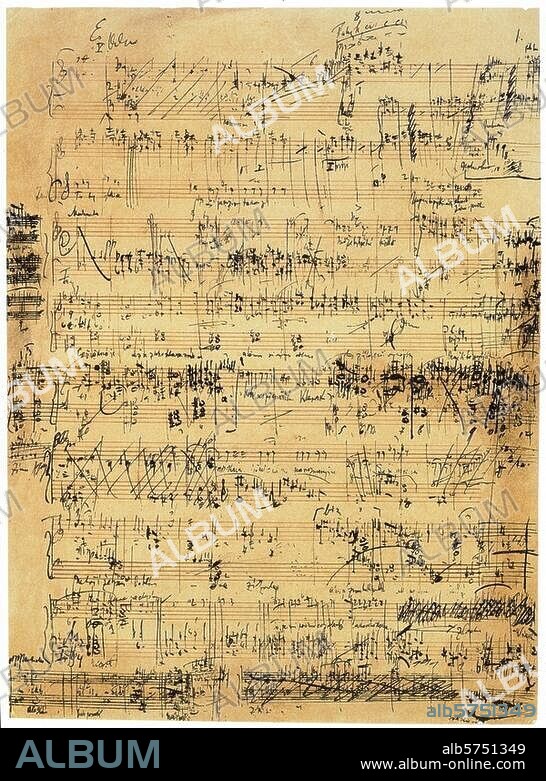 Janacek, Leos Czech composer. 1854-1928. Work: Jenufa (Opera, premiere 1904). Page of the original manuscript score. Brno (Brünn), Moravske Museum.