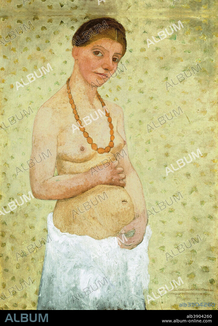 PAULA MODERSOHN-BECKER. Self-portrait on the 6th wedding anniversary. Date/Period: 1906. Painting. On cardboard. Height: 101.8 cm (40 in); Width: 70.2 cm (27.6 in).