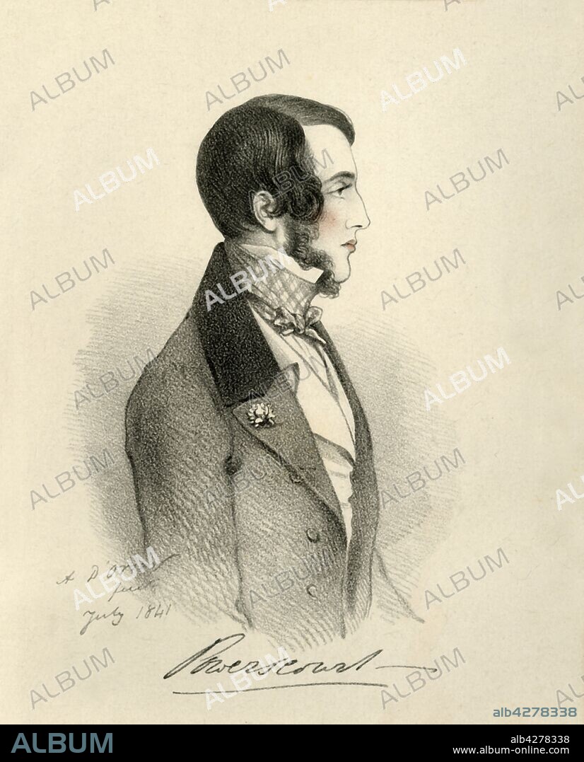 RICHARD JAMES LANE. 'Viscount Powerscourt', 1841. Portrait of Richard Wingfield, 6th Viscount Powerscourt (1815-1844), British peer and Conservative politician. From "Portraits by Count D'Orsay", an album assembled by Lady Georgiana Codrington. [1850s].