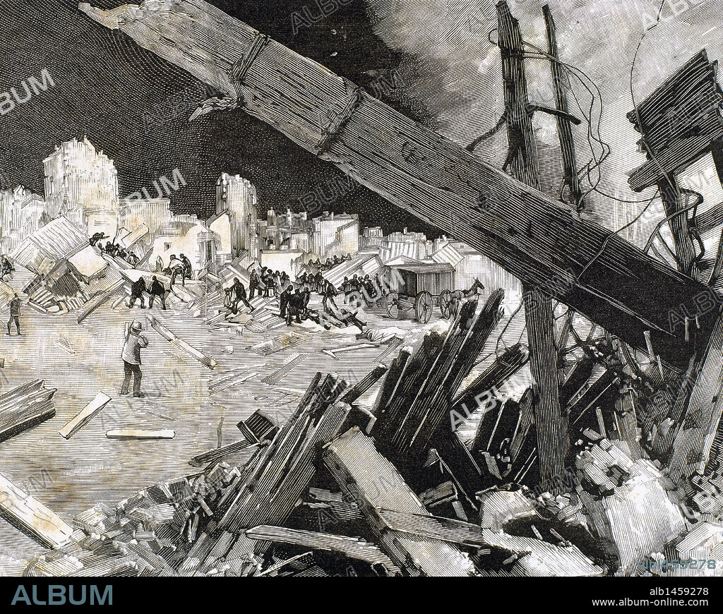 Around Lisbon after the earthquake in 1775. The nineteenth century engraving.