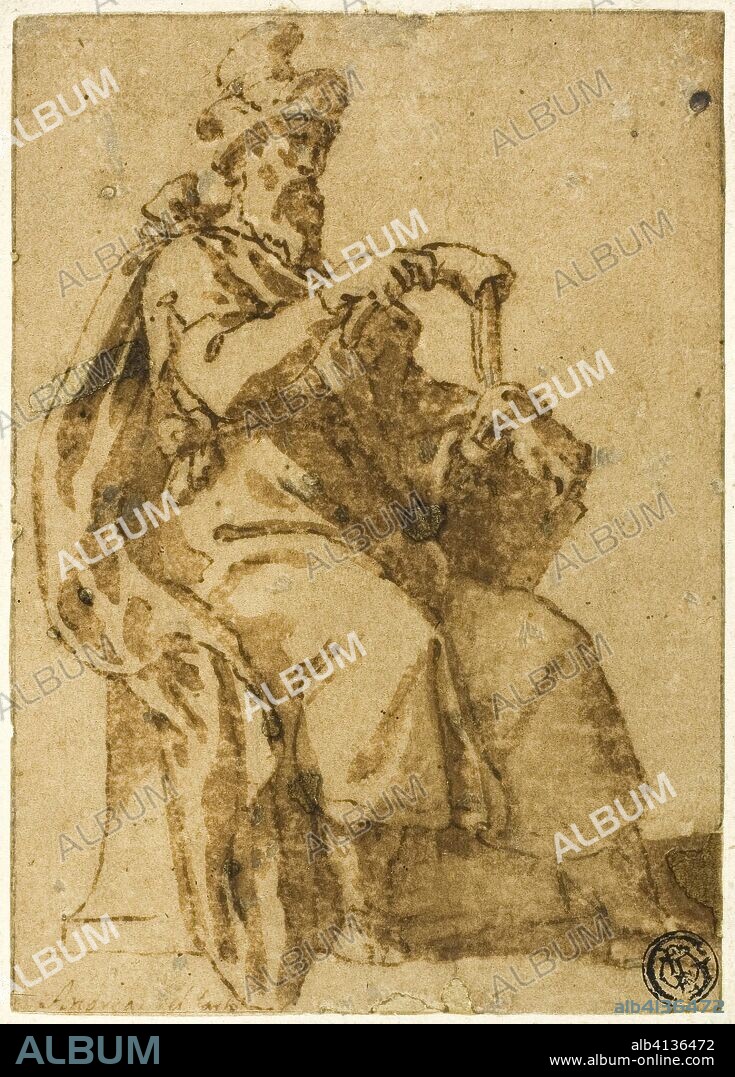 Samuel Enthroned. Cesare Nebbia; Italian, 1536-1614. Date: 1586-1589. Dimensions: 136 × 97 mm. Pen and brown ink with brush and brown wash, on tan laid paper, laid down on ivory laid paper. Origin: Italy.